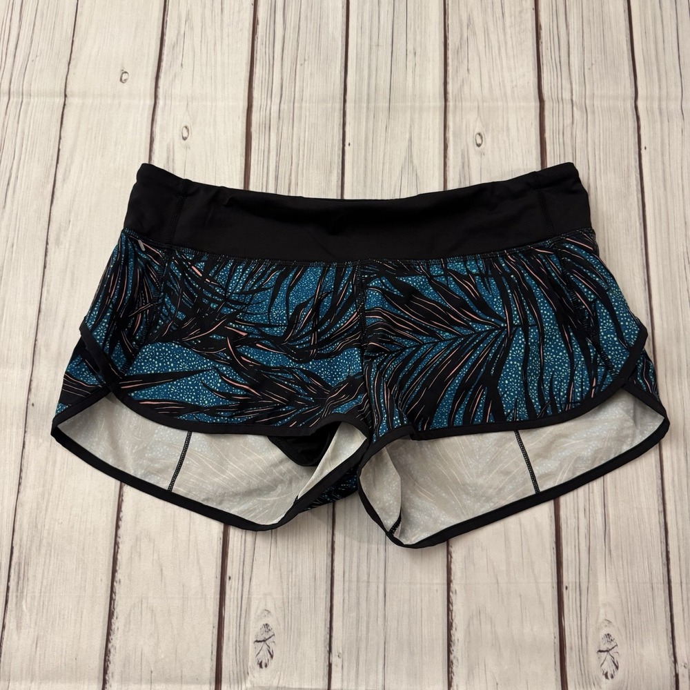 Lululemon Speed Shorts Black Teal Jungle Tropical Size 8 Activewear Workout